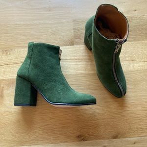 LOQ Zip-Up Suede Heel Boots EUC 7.5/38 Forest Green